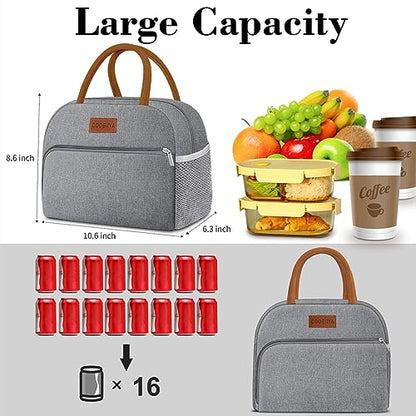 Coobiiya Insulated Lunch bag Women Reusable Cute Lunch Box for Women | Large Capacity Lunch Tote Cooler Thermal Leakproof for Work Travel Picnic - color: Gray