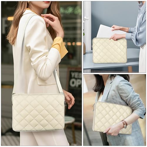 Puffy Quilted Laptop Sleeve with a Removable Shoulder Strap Compatible with MacBook Air 15 inch M2 A2941 2023/Pro 15 A1990 A1707, 15 Surface Laptop 5/4/3,Dell XPS 15,HP Stream 14 inch - color: Sleeve - Beige, size: 15 inch