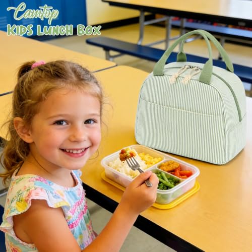 CAMTOP Lunch Box Kids Insulated Lunch Bag Large Reusable Leakproof Cooler Lunch Bags for Boys Girls School Travel Picnic (Sage Green Strip) - color: Sage Green Strip