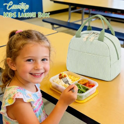 CAMTOP Lunch Box Kids Insulated Lunch Bag Large Reusable Leakproof Cooler Lunch Bags for Boys Girls School Travel Picnic (Sage Green Strip) - color: Sage Green Strip