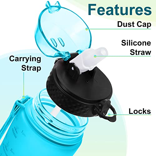 24 OZ Motivational Kids Water Bottle With Time Marker,Straw Lid,Leak Proof, Tritan BPA Free Sports Water Bottle Blue-Yellow(1 Lid) - color: Blue Yellow