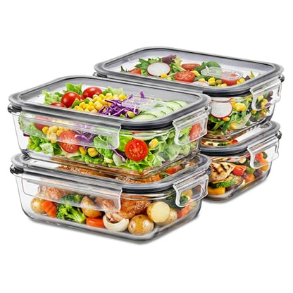 Sorbus Glass Meal Prep Containers Set – Freezer, Dishwasher, Oven Safe – Reusable Food Storage Bowls, 4 Cup Capacity for Meal Prep and Storage (4 Rectangular Vented Lid) - size: 4 Rectangular Vented Lid