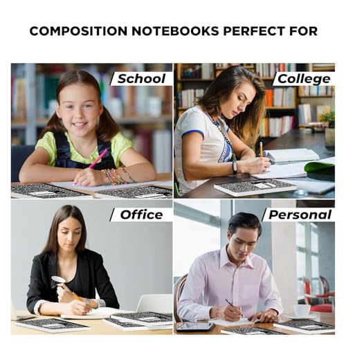 Woodlake Black Marble Composition Notebooks 4 Pack – 100 Sheets Wide Ruled 9.75" x 7.5", Sturdy Sewn Binding for School, College, Office Acid-Free Heavyweight Paper 200 Pages Made in USA - size: WIDE RULED-4 PACK