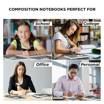 Woodlake Black Marble Composition Notebooks 4 Pack – 100 Sheets Wide Ruled 9.75" x 7.5", Sturdy Sewn Binding for School, College, Office Acid-Free Heavyweight Paper 200 Pages Made in USA - size: WIDE RULED-4 PACK