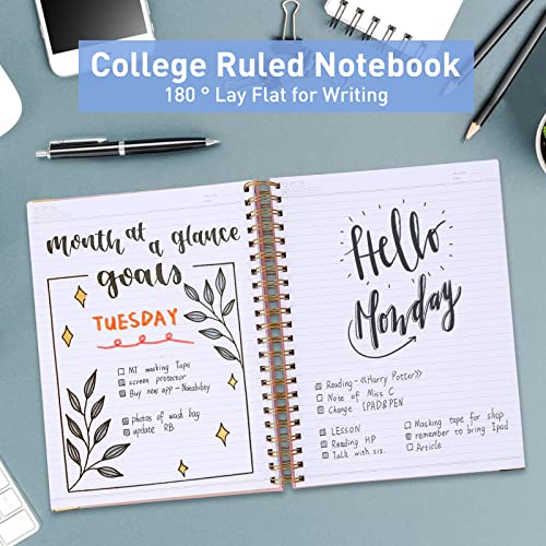 Spiral Notebook, College Ruled Notebook Journal, 7” x 10”, 300 Pages Leather Writing Journal for Women Men, B5 Hardcover Notebook for Work School, 24pcs Index Tabs, Pink | 300 Pages Thick Paper for Smooth Writing, B5 Large Notebook, 24 Tabs, Lay Flat Stro