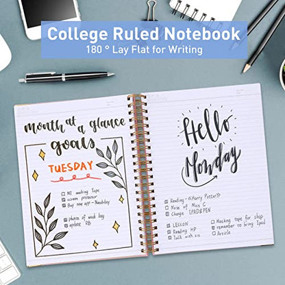 Spiral Notebook, College Ruled Notebook Journal, 7” x 10”, 300 Pages Leather Writing Journal for Women Men, B5 Hardcover Notebook for Work School, 24pcs Index Tabs, Pink | 300 Pages Thick Paper for Smooth Writing, B5 Large Notebook, 24 Tabs, Lay Flat Stro