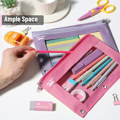 Mr. Pen- Pencil Pouch for 3 Ring Binder, 2 Pack, 10"x6.75", Smooth Zipper | Clear Window, Large Capacity Pencil Case with 3 Reinforced Grommets for School, Office, Supplies Storage | Clear Window, Large Capacity Pencil Case with 3 Reinforced Grommets for