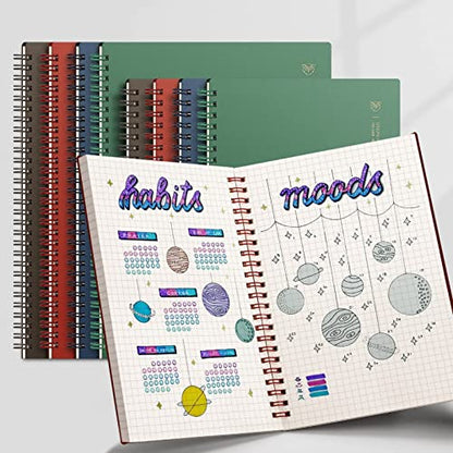 EMSHOI Graph Grid Journal Notebook, 2 Pack, 320 Pages, B5 (7.4" x 10") | 100 GSM Thick Paper, Flexible Plastic Cover, Spiral-bound, for School, Student, Note Taking, Math, Engineering (Brown & Red) - color: Brown Red, style: B5-Graph