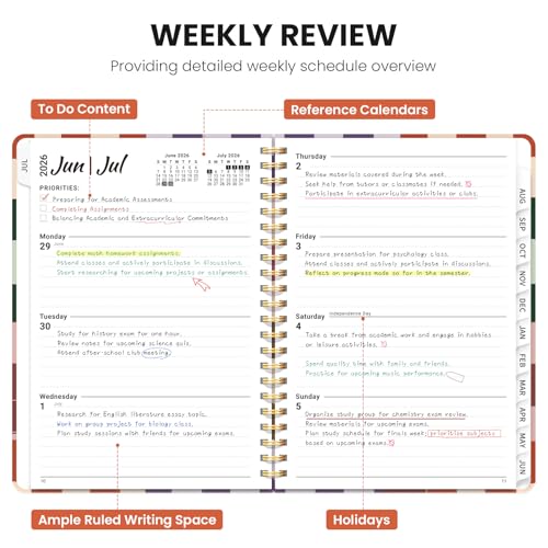 Planner 2026-2027, Academic Planner Weekly and Monthly, Jul 2026 - Jun 2027, Spiral Bound School Planning Tool with Tabs and Pocket, Perfect for Students & Teacher, 6.3" x 8.5", Checkered - color: Checkered, size: 6.3"x8.5" (A5)
