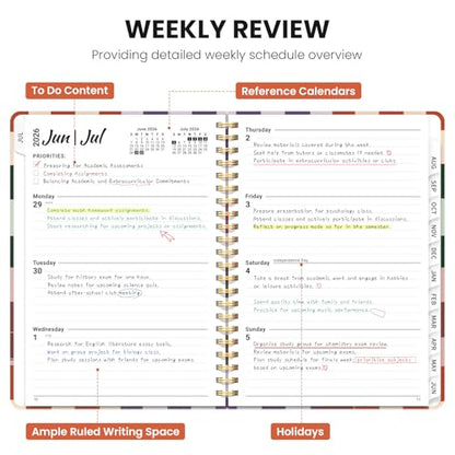 Planner 2026-2027, Academic Planner Weekly and Monthly, Jul 2026 - Jun 2027, Spiral Bound School Planning Tool with Tabs and Pocket, Perfect for Students & Teacher, 6.3" x 8.5", Checkered - color: Checkered, size: 6.3"x8.5" (A5)