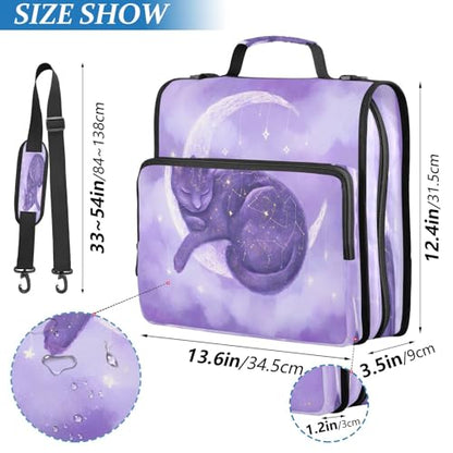 3 Ring Zipper Binder Purple Cat Moon Binders Bag with Shoulder Strap 500 Sheets Paper Organizer Trapper Keeper Documents Storage File Folder for School Office - color: A1819