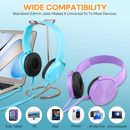 Kids Headphones Bulk 5 Pack for School Classroom K-12, Wholesale Class Set Durable Earphones for Students Children Toddler Teens Boys Girls and Adult (HY450, 5 Mixed) - size: 5 Pack