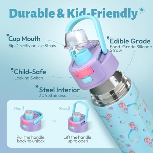 Itslife Bento Box for Kids Set, insulated food container,kids lunch box, 7 oz thermos for hot food, 12 oz thermos water bottle, Reusable Insulated Ice Bag & Fork Spoon Utensils Camping Travel Purple - color: Purple-RY
