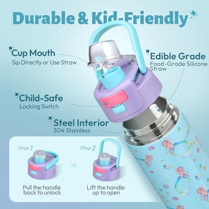 Itslife Bento Box for Kids Set, insulated food container,kids lunch box, 7 oz thermos for hot food, 12 oz thermos water bottle, Reusable Insulated Ice Bag & Fork Spoon Utensils Camping Travel Purple - color: Purple-RY