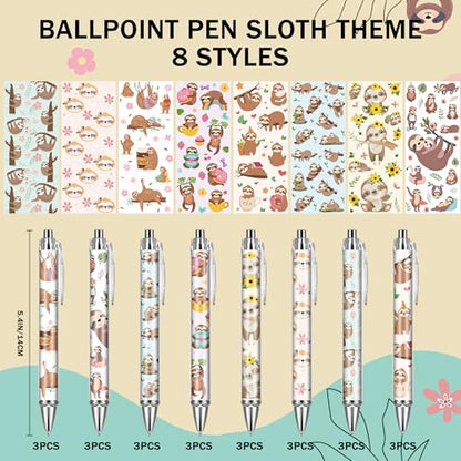 Cute Sloth Ballpoint Pens - 24 Pcs Retractable Office Pen Gifts Funny Cartoon Sloths Black Ink Point Writing Smooth Supplies for Journaling Office Work Home Women Men Nurse Teacher - style: Sloth