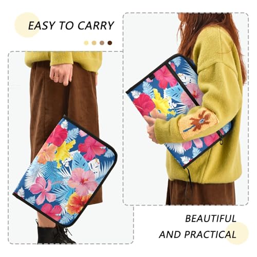 Hibiscus Flower and Leaf File Folders,Plastic Folders with 13 Pockets,Expandable File Folder for Documents School Students Office,Aesthetic Folder with Labels A4 Letter Size - color: Multi 25