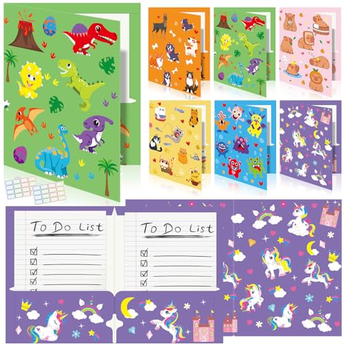 Cinrobiye 24 Pack Inspirational 2 Pocket Folders with 32 Name Labels, Decorative Motivational Letter Size Kids Folders File with Pockets for Office Home Homework Documents Storage Organizer - style: Cute