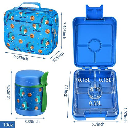 Bento Lunch Box Set for Kids with 10oz Soup Thermo, Leak-Proof Lunch Containers with 4 Compartment, Kids Thermo Hot Food Jar and Insulated Lunch Bag for Kid to School,BPA-Free(Basketball) - color: Basketball