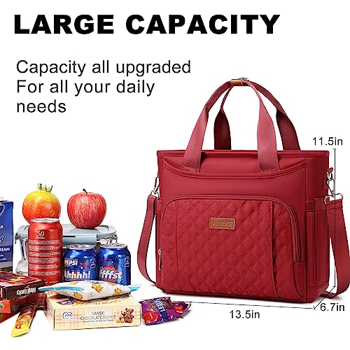AIJIEKE Large Insulated Lunch Bag for Women, Work Lunch Box Tote, Red | Leakproof, durable multi-compartment cooler. Reusable with shoulder strap. Perfect for travel meal prep, picnic, beach - color: Red