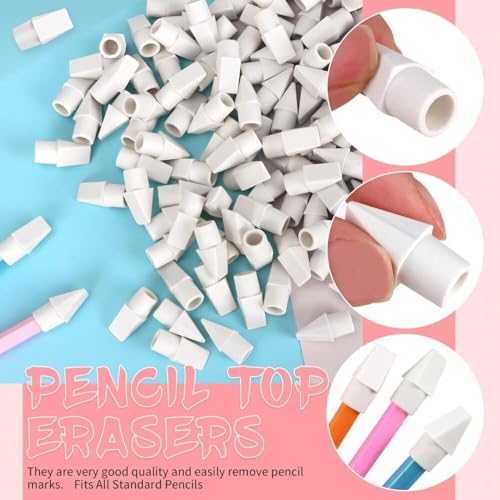 40 Pack Pencil Eraser Caps, White Pencil Top Erasers, Pencil Eraser Toppers for Writing, Drawing, Office, Home, Bulk Pencil Cap Erasers for Pencil Correction, Stationery Supplies