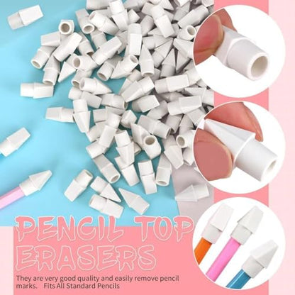 40 Pack Pencil Eraser Caps, White Pencil Top Erasers, Pencil Eraser Toppers for Writing, Drawing, Office, Home, Bulk Pencil Cap Erasers for Pencil Correction, Stationery Supplies