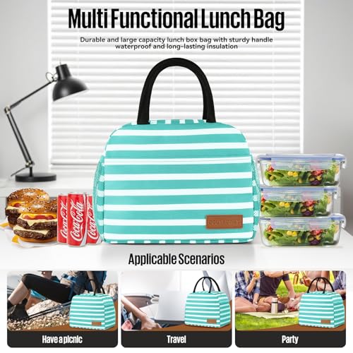 douyadady Lunch Bag Women/Men Lunch Box Women/Men (Baby blue+White Stripes) | Spacious Lightweight Waterproof Sturdy Durable Great Value For Office Work School Picnic Travel - color: Baby blue+White Stripes