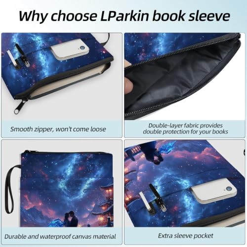 Padded Book Sleeve with Zipper & Front Pocket, Fabric Book Cover | Romantic Couple Starry Sky11.4"x8.7" Washable Canvas Pouch for Hardcovers, Tablets & Reading Accessories - color: Romantic Couple Starry Sky