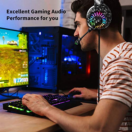 ZIUMIER Camo Gaming Headset for PS4, PS5, Xbox One, PC, Laptop, Mac, Switch, 3.5MM Wired Gaming Headphones with Microphone, Bass Surround, LED Light, Camouflage - color: Camouflage