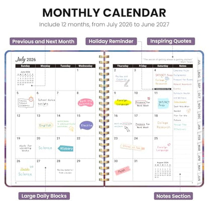 Planner 2026-2027, Academic Planner Weekly and Monthly, Jul 2026 - Jun 2027, Spiral Bound School Planning Tool with Tabs and Pocket, Perfect for Students & Teacher, 6.3" x 8.5", Sky Reverie - color: Z-Sky Reverie, size: 6.3"x8.5" (A5)