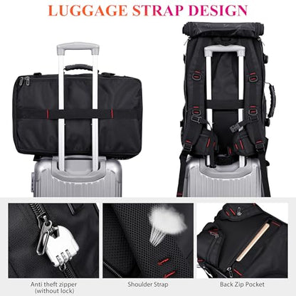 WITZMAN Carry on Travel Backpack for Men Airline Approved Fits 16" Laptop | Nylon 3 in 1 Luggage Duffle Bag with USB Charging Port, Shoe Compartment, For Weekend Getaway, Overnight Trip, B682 Black) - color: 01.black