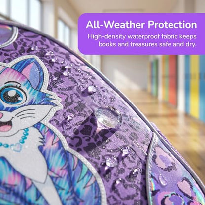 Kids Rolling Backpack for Girls Cat Trolley Suitcases Luggage with Wheels Bookbag Wheeled 3pcs on Lunch Box Pencil Case Elementary Teenagers Purple for Girls Age 5-12 - color: Purple-0130-maomi
