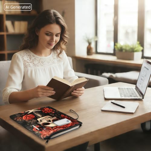 Padded Book Sleeve with Zipper & Front Pocket, Fabric Book Cover | Gothic Red Rose Skull Bone11.4"x8.7" Washable Canvas Pouch for Hardcovers, Tablets & Reading Accessories - color: Gothic Red Rose Skull Bone
