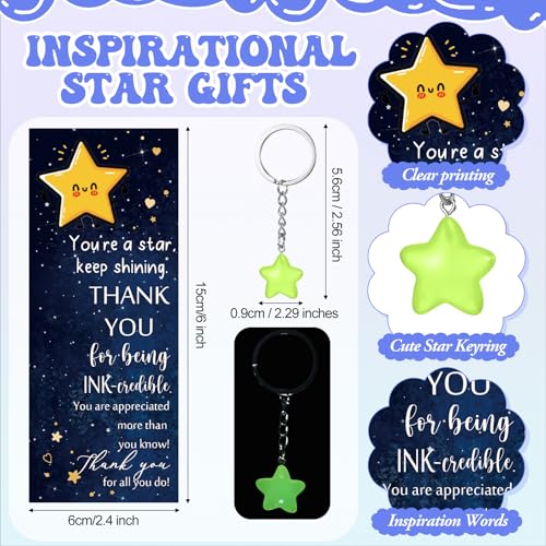 Sayglossy 20 Sets Employee Appreciation Gifts Bulk You're a Star Pens Multicolor Ballpoint Pen Bookmarks Luminous Keychains Cards Funny Gift for Coworker Teacher Student Nurse Classroom Rewards