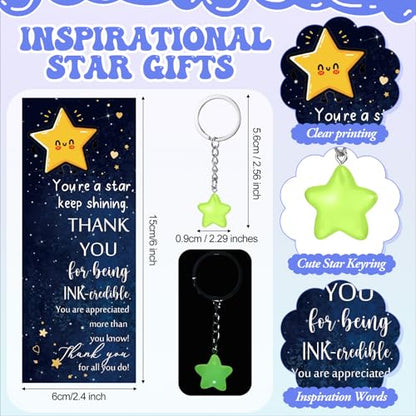 Sayglossy 20 Sets Employee Appreciation Gifts Bulk You're a Star Pens Multicolor Ballpoint Pen Bookmarks Luminous Keychains Cards Funny Gift for Coworker Teacher Student Nurse Classroom Rewards