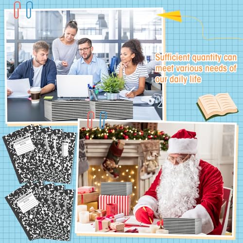 Fainne 150 Pack A5 Composition Notebooks Bulk Marble Cover Composition Notebooks College Notebooks Wide Ruled Notebooks for Students Classroom Office School Supplies(Black) - color: Black