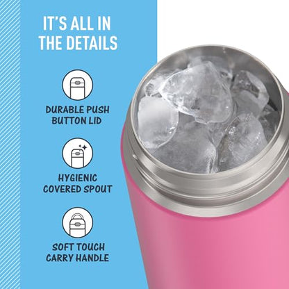 THERMOS FUNTAINER Water Bottle with Spout, 16oz, Neon Pink | Kids Stainless Steel Insulated Water Bottle, Keeps Drinks Cold Longer for School & Play, BPA-Free - color: Neon Pink, size: 16 Ounces