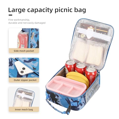 Lovoeo Lunch box Lunch bag for men women Insulated Lunchbox Lunch bags for Work Picnic Travel (Blue camo) - color: Blue camo