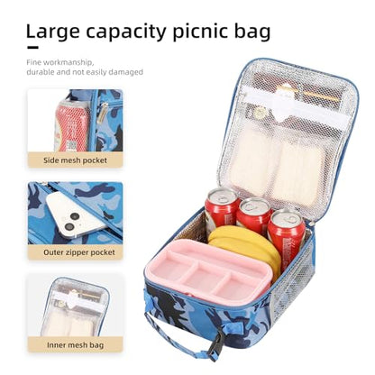 Lovoeo Lunch box Lunch bag for men women Insulated Lunchbox Lunch bags for Work Picnic Travel (Blue camo) - color: Blue camo