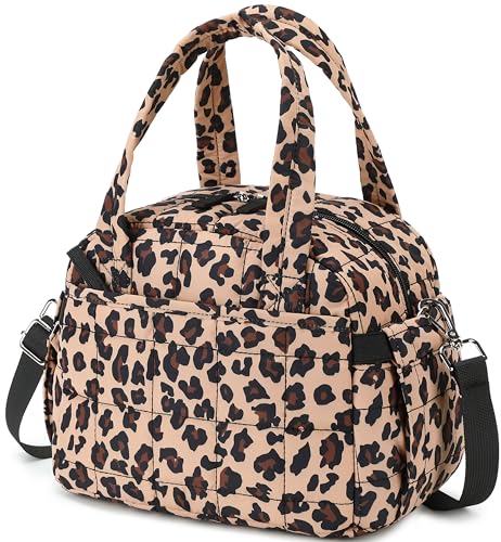 LEDAOU Quilted Insulated Lunch Bag for Women, 9L Puffy Lunch Tote with Adjustable Shoulder Strap, Reusable Water-Resistant Lunch Box for Work, School, Picnic & Travel - color: Leopard Print, size: Regular 9L