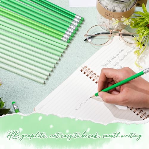 24 Pcs Round Pencils with Eraser 2 HB Cute Pencils Bulk for School Graphite Wood Color Unsharpened Pencil for Drawing Sketching Wedding School Teacher Supplies Student Reward(Green) - color: Green