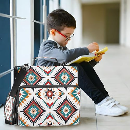 Aztec Waterproof Zipper Binder with Shoulder Strap, 3-Ring Trapper Keeper with Lay-Flat Design and Multiple Compartments for School & Office, Adults & Kids