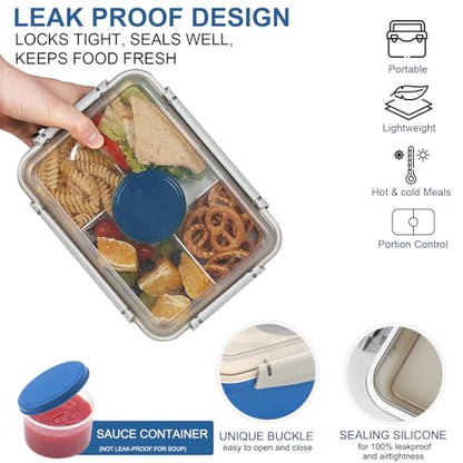 64 oz Salad Containers To Go for Lunch,3 Pack Salad Bowls Bento Lunch Boxes | Large Bento Box with Dressing Pots & 5-Compartments Tray, Food Storage Meal Prep Containers Microwave Dishwasher Safe - color: Dark Green&Rose Red&Dark Blue