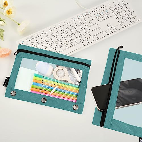 Dark Teal Pencil Pouch for 3 Ring Binder Pencil Pouches with Zippers Clear Window Binder Pockets Pencil Bags for Office Daily Work 2 Packs - color: Dark Teal