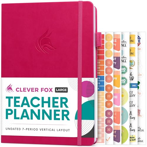 Clever Fox Teacher Planner, School & Homeschool Book, B5 Size Fuchsia | Undated, 7x10, lay-flat binding, heavy-duty hardcover, teacher lesson weekly & daily planner, homeschool supplies - color: Fuchsia, size: Smaller than A4 (7″ x 10″)