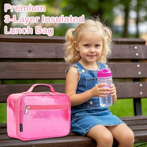 FlowFly Kids Lunch box Insulated Soft Bag Mini Cooler Back to School Thermal Meal Tote Kit for Girls, Boys,Pink - color: Pink