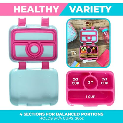 kinsho Bento Lunch Box with Water Bottle, Insulated Bag & Ice Pack Set for Kids Toddlers Girls, 4 Portion Sections, Removable Tray, Pre-School Kid Toddler Daycare Lunches, Snack Container, Pink Koala - color: Koala Set