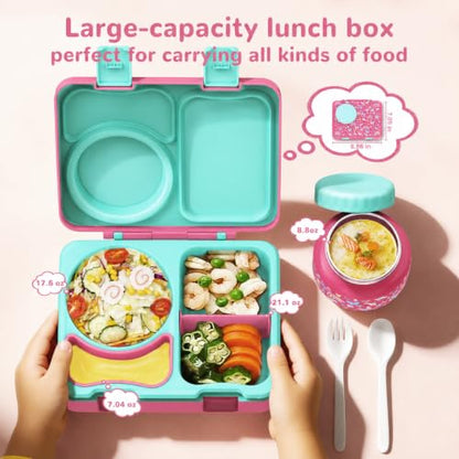 Kids Lunch Box with Thermo, Leakproof Bento Box for Kids with 8OZ Insulated Food Jar, Ice Pack, Sauce Cup, Utensils, Removable Tray & Dividers for School Daycare Travel (Rainbow butterflies) - color: Rainbow butterflies