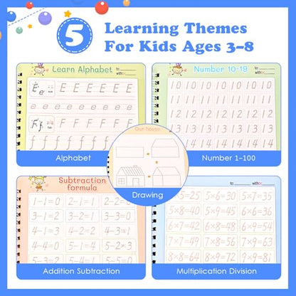 Reusable Magic Grooved Practice Copybook, Tracing Books for Kids Ages 3-5 | Preschool Workbook, Magic Book - size: 5.5inx7.9in