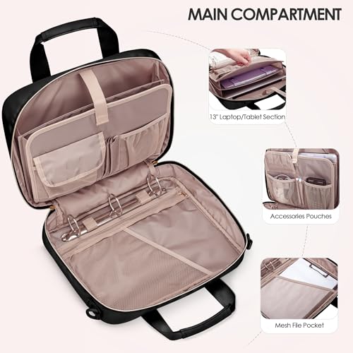 3 Ring Zipper Binder, 2 Inch Ring Binder Organizer Bag with Strap | Binder Bag Fits 13" Laptop & 500 Sheets, Detachable Shoulder Strap, Large Capacity Zip Up Portfolio Folder Bag for Office - color: Black