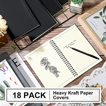 Yahenda 18 Pcs Spiral Notebooks Bulk, A5 8.3 x 5.5 Inch College Ruled Lined Notebooks, 100 Pages Soft Cover Journals for Students Classroom Office Back to School Supplies (Black Color) - color: Black